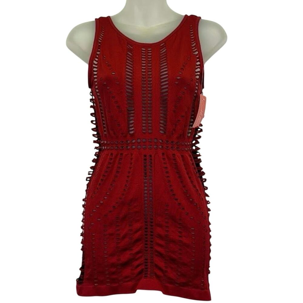 Glitter Cutout Cage Dress Y2K Red Nylon Spandex Bodycon Mini Dress NWT Size S